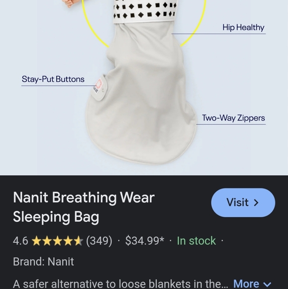 GUC NANIT Patented Breathing band Sleep Sack 2 zips snaps, Velcro lilac 3-6 Mos - Picture 8 of 8